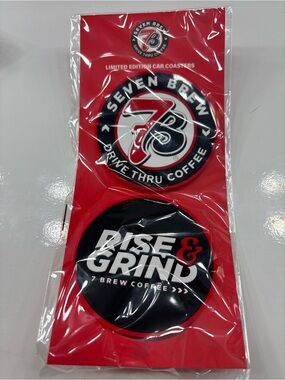 Limited Edition Red & Black Car Coasters - Rise & Grind 7Brew